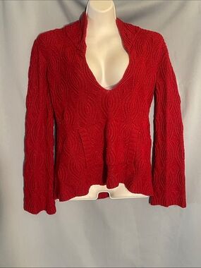 Moda International Red Textured V-Neck Sweater